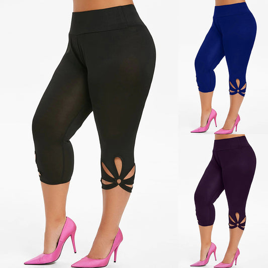 Women's solid color hollowed-out plus-size yoga leggings