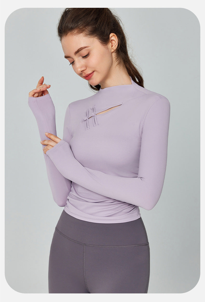 Autumn Winter National Frog Long Sleeve Yoga Clothes Sexy Cutout Sports Long Sleeve Pilates Training Workout Top