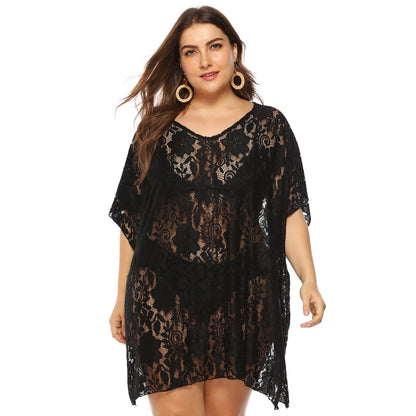 Plus Size Sexy Lace Cutout Beach Cover-up Dress