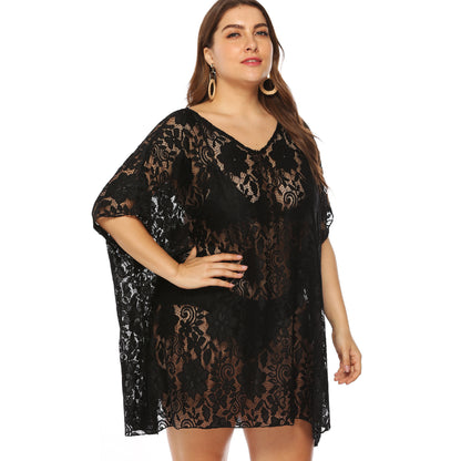 Plus Size Sexy Lace Cutout Beach Cover-up Dress