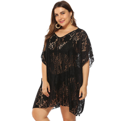 Plus Size Sexy Lace Cutout Beach Cover-up Dress