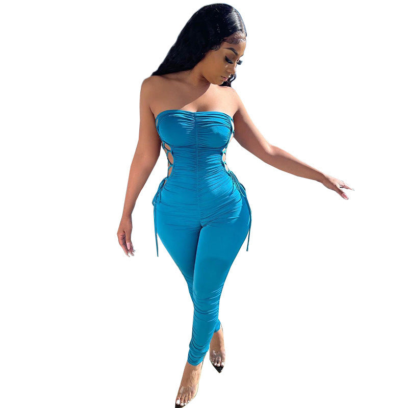 Women Autumn Summer Strapless Hollow Out jumpsuit