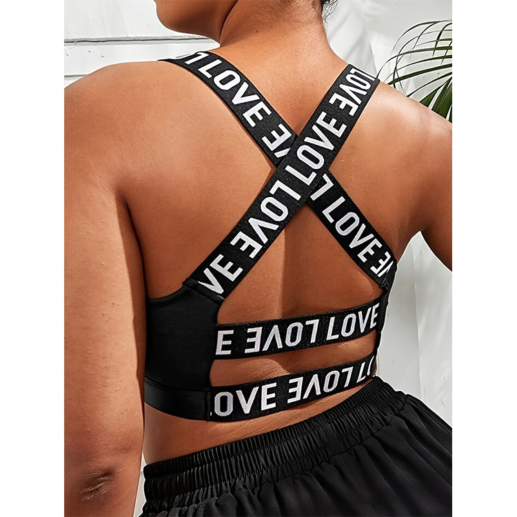 Plus Size Contrast Color Letter Graphic Printing Beauty Back Exercise Underwear Women Detachable Breast Holding Bra Bra Women