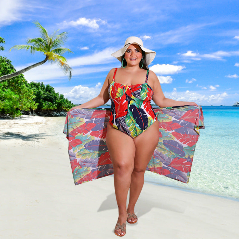 Plus Size Women Clothing Summer New Printed Cool Sexy Swimsuit Chiffon Shawl