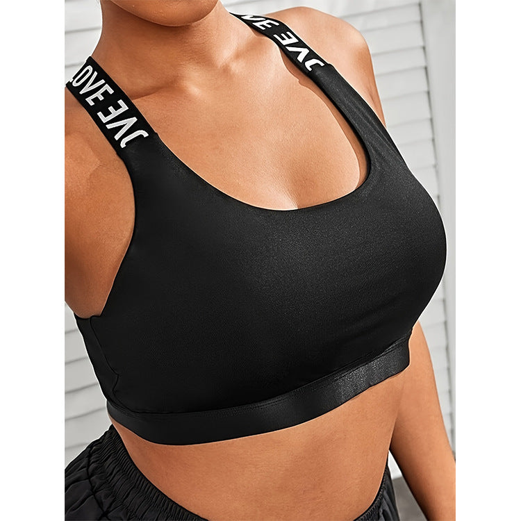 Plus Size Contrast Color Letter Graphic Printing Beauty Back Exercise Underwear Women Detachable Breast Holding Bra Bra Women