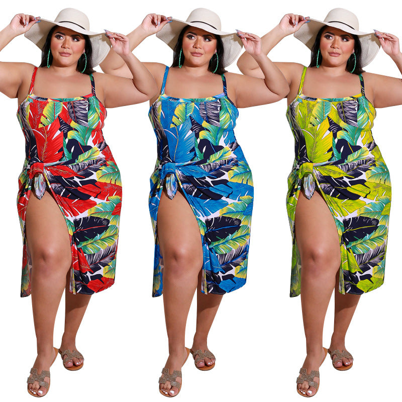 Plus Size Women Clothing Summer New Printed Cool Sexy Swimsuit Chiffon Shawl