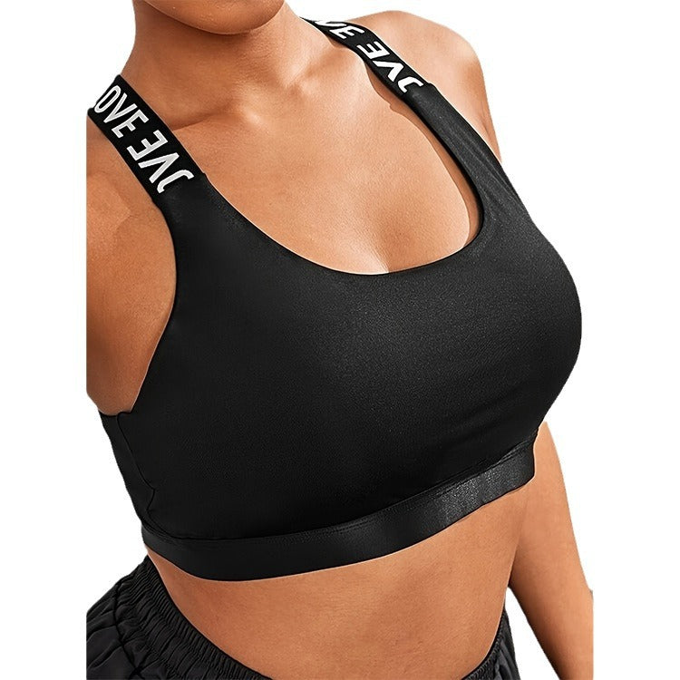 Plus Size Contrast Color Letter Graphic Printing Beauty Back Exercise Underwear Women Detachable Breast Holding Bra Bra Women