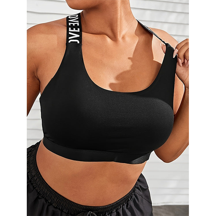 Plus Size Contrast Color Letter Graphic Printing Beauty Back Exercise Underwear Women Detachable Breast Holding Bra Bra Women