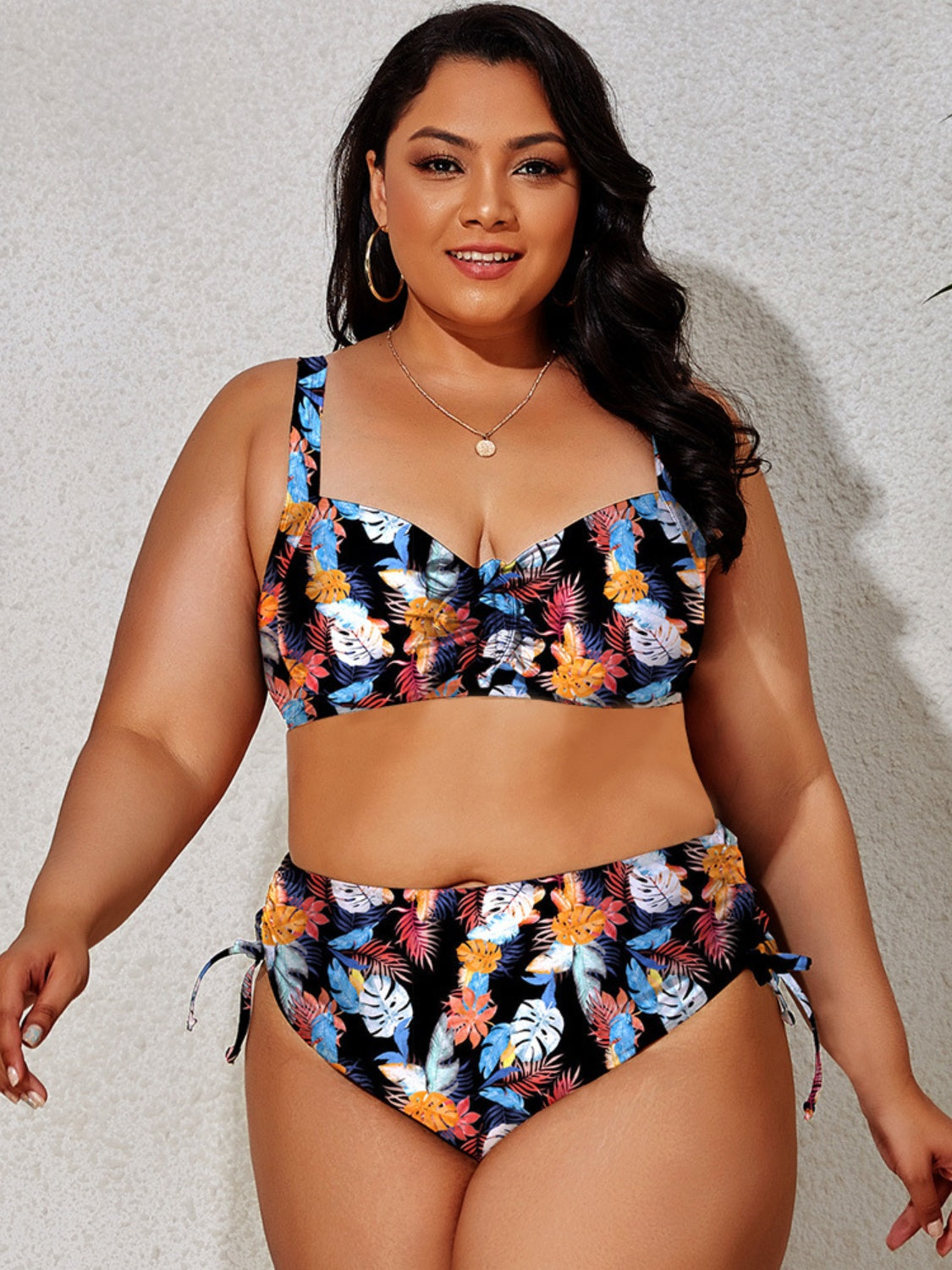 Plus Size Printed Wide Strap Two-Piece Swim Set