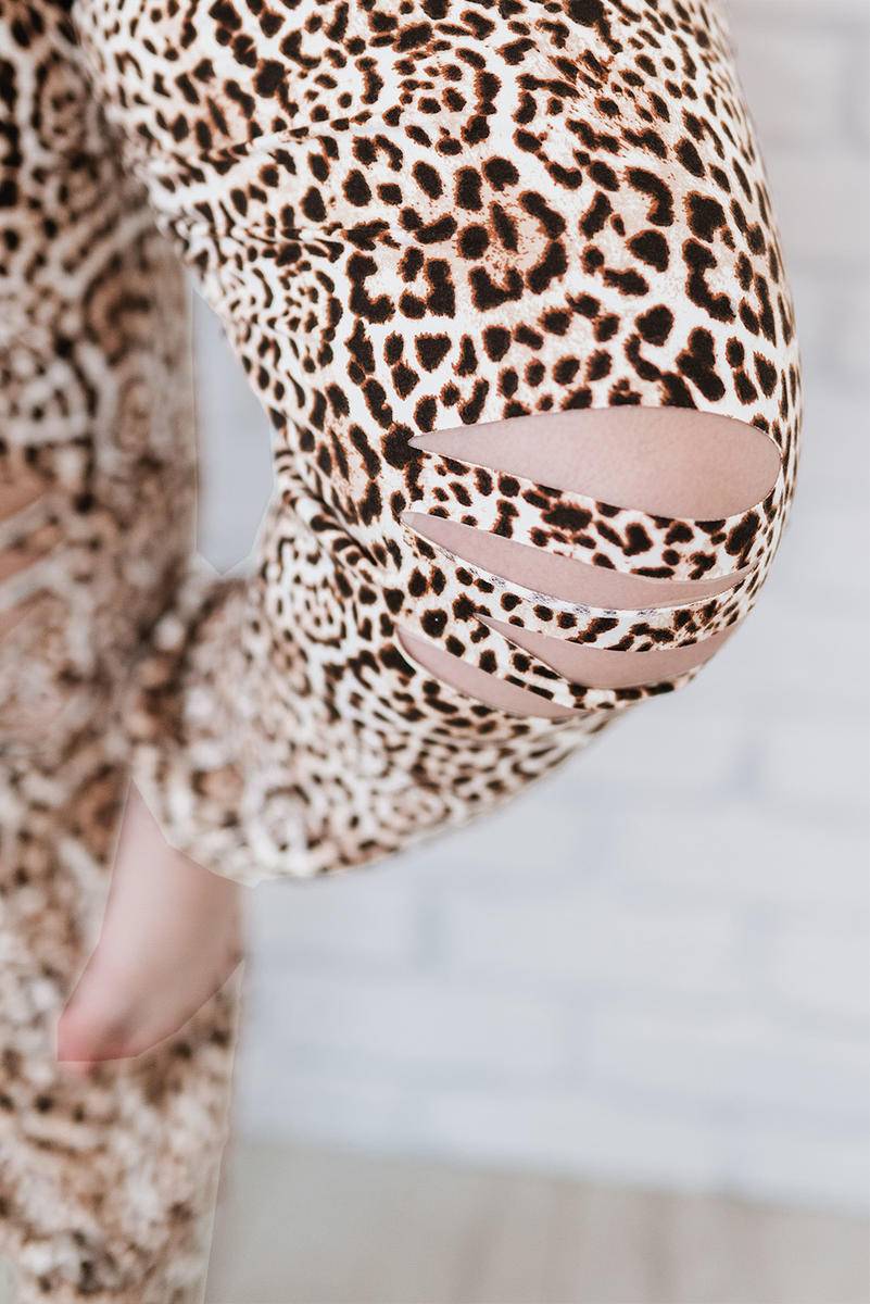 Leopard Ripped Drawstring Mid Waist Plus Size Pants