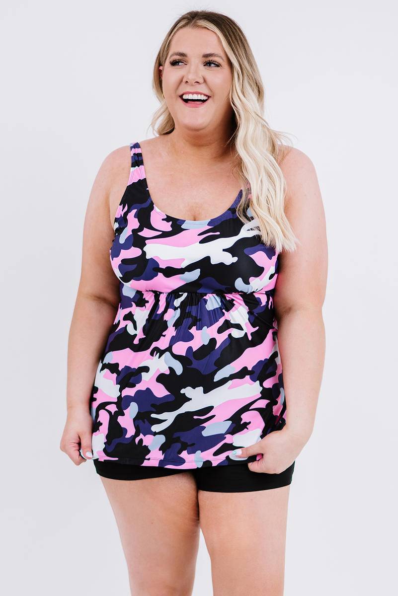 Camo Swim Tank And Shorts Plus Size Tankini Set