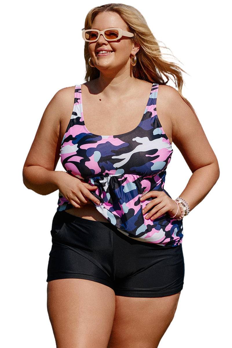 Camo Swim Tank And Shorts Plus Size Tankini Set