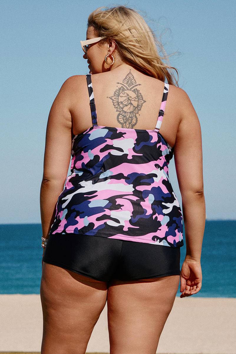 Camo Swim Tank And Shorts Plus Size Tankini Set