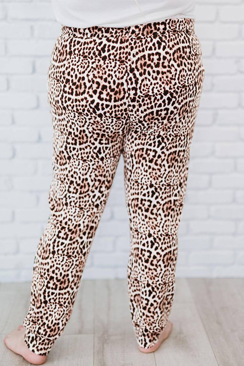 Leopard Ripped Drawstring Mid Waist Plus Size Pants