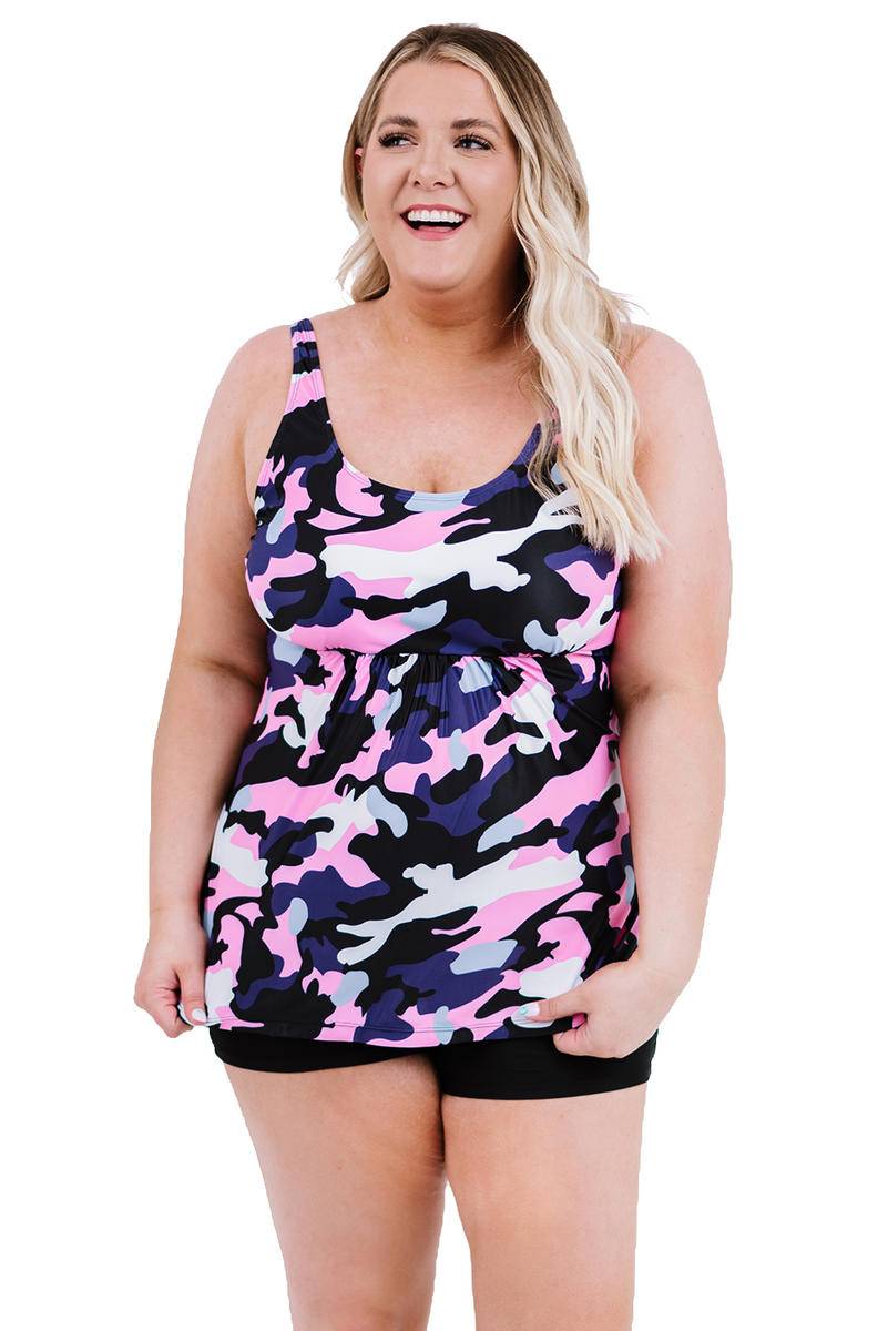 Camo Swim Tank And Shorts Plus Size Tankini Set