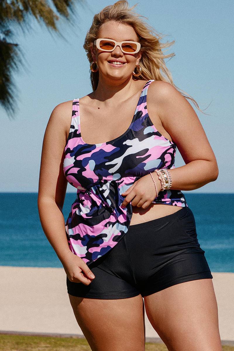 Camo Swim Tank And Shorts Plus Size Tankini Set