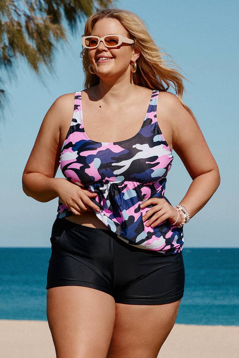 Camo Swim Tank And Shorts Plus Size Tankini Set