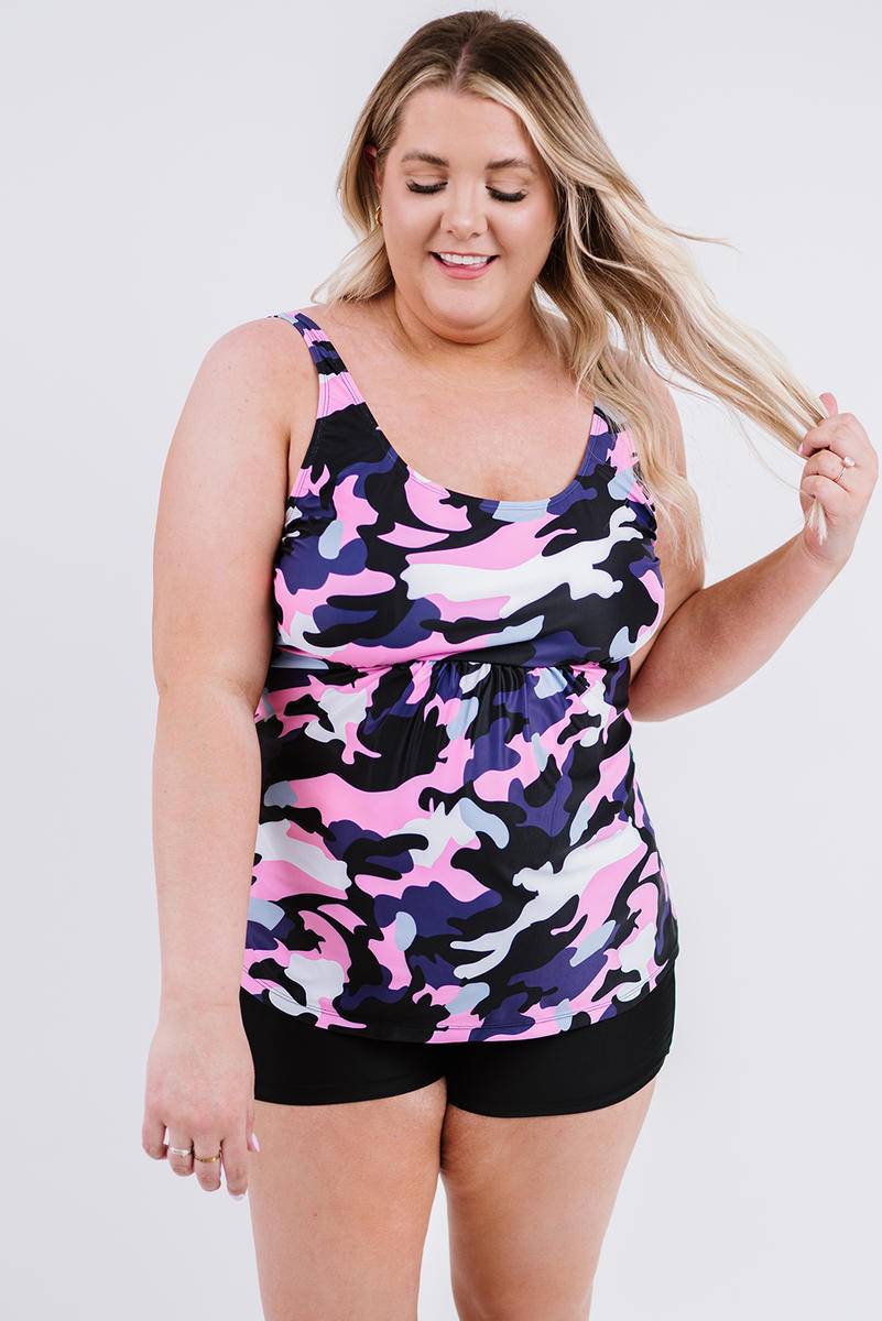 Camo Swim Tank And Shorts Plus Size Tankini Set