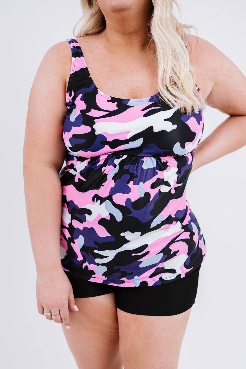 Camo Swim Tank And Shorts Plus Size Tankini Set