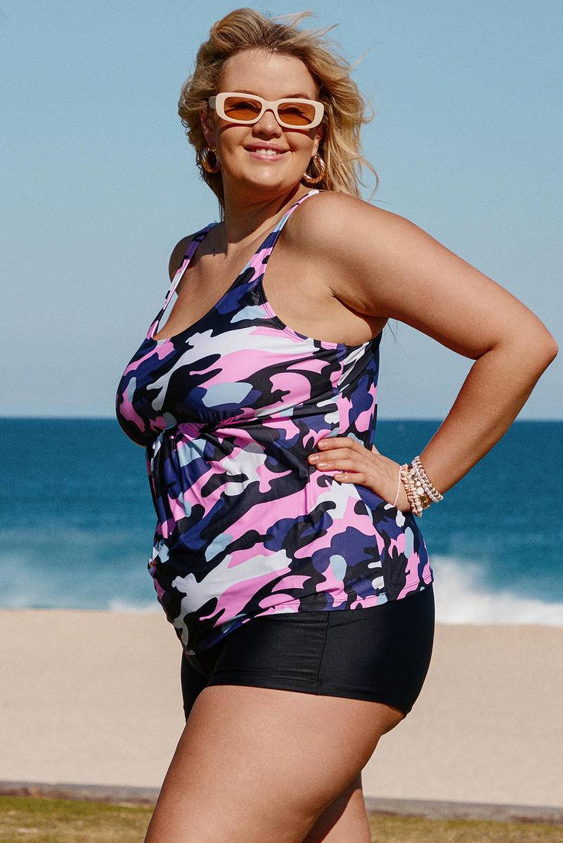 Camo Swim Tank And Shorts Plus Size Tankini Set