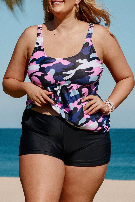 Camo Swim Tank And Shorts Plus Size Tankini Set